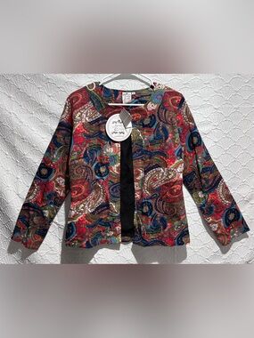 Paisley & Sage Open Front Jacket Size Small Boho Paisley Cotton Lined Blazer